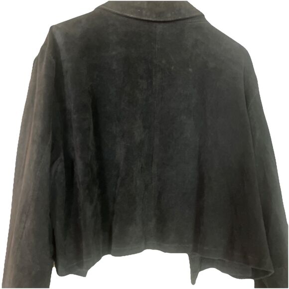1950’s VTG black cropped Jackie O suede jacket, scoop collar covered buttons M/L - Picture 3 of 16